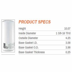 FILTRO ACEITE MACK ID1-3/8-16 OD3.98 H10.07 CXU602 LEU603 MRU602 MOTOR MP7 MP8 VOLVO 7700 9700 9900 A25 WHITE B7409 B7685 P550425 P559616