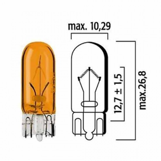 BOMBILLO COLA PESCADO MINI PARA TABLERO 12V 1.2W WY5W T10 AMBER